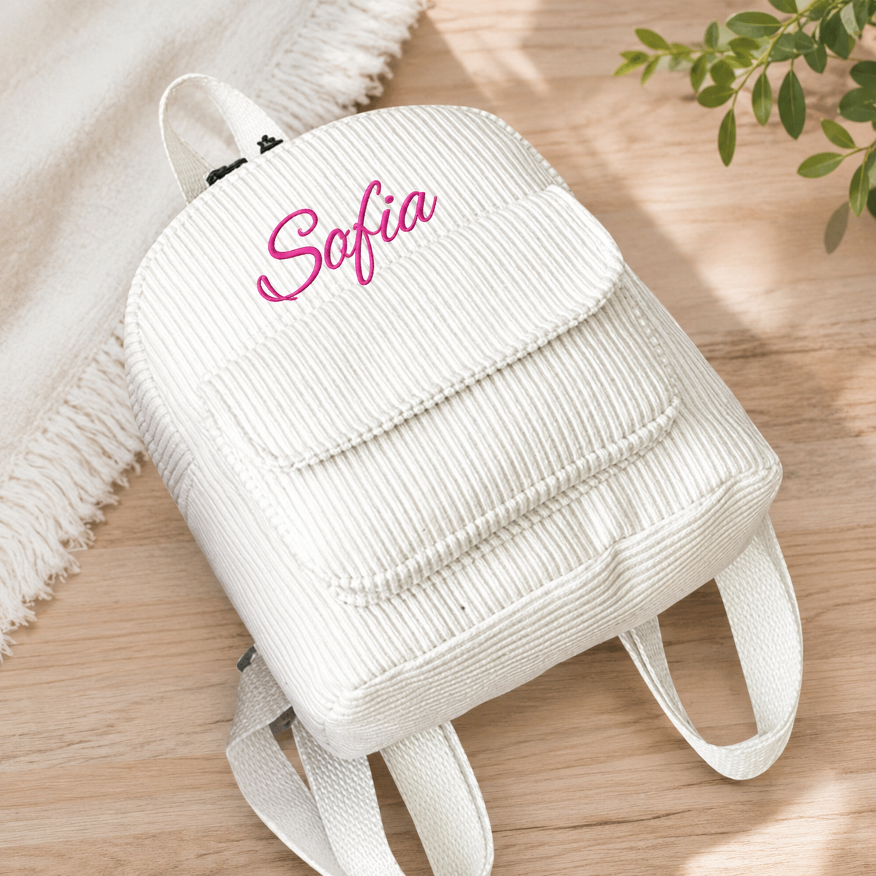 Mini Zaino in Velluto a Coste Personalizzato con Nome Ricamato