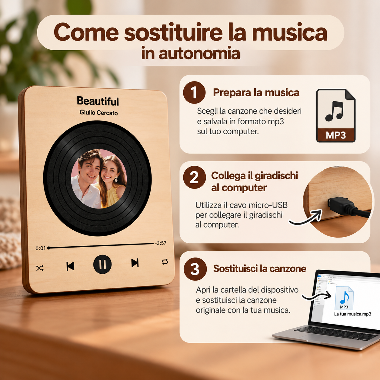 Giradischi in Legno Personalizzato con Foto – Regalo Coppia - immagine 23