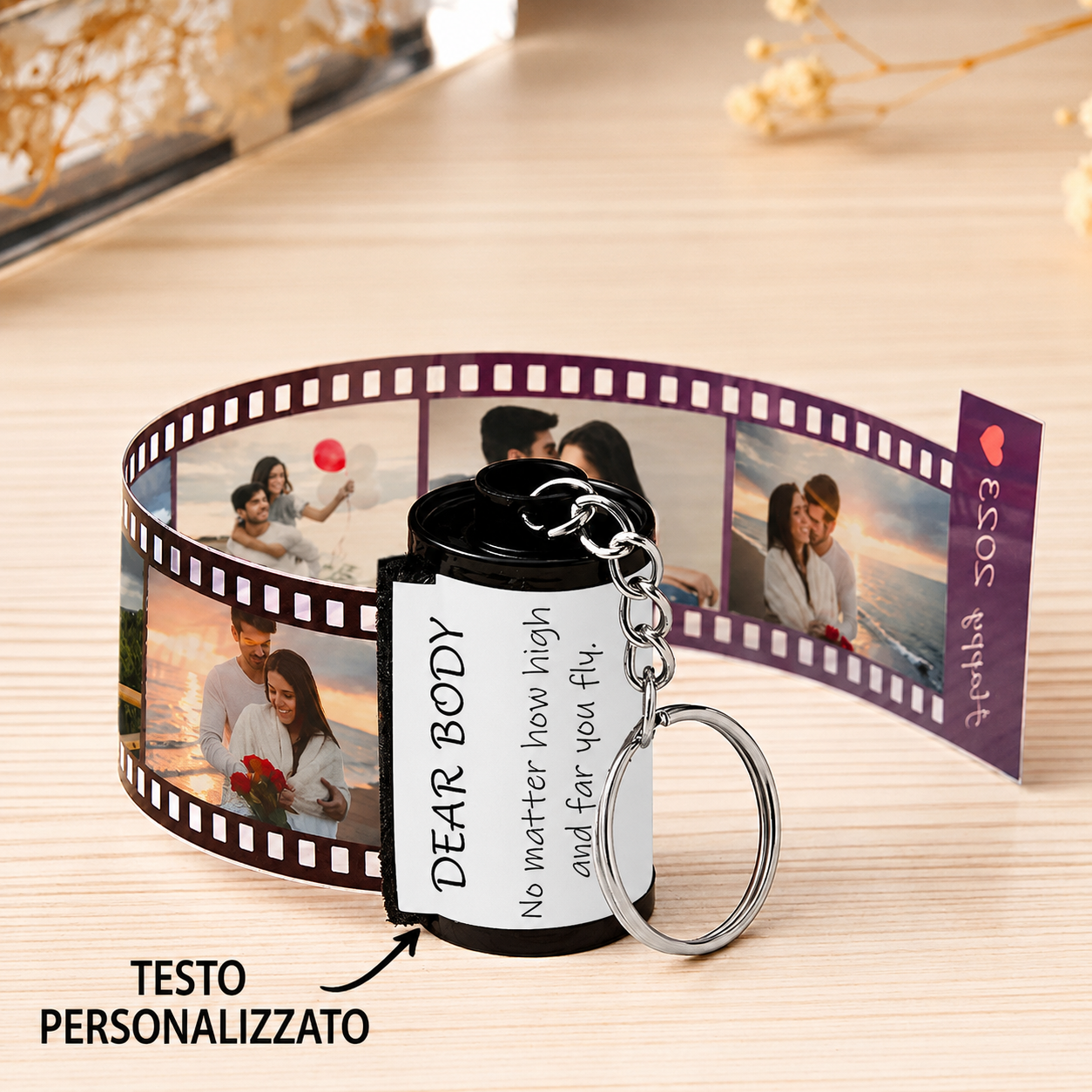 Portachiavi Macchina Fotografica Personalizzato con Testo e Rullino Fotografico - immagine 9