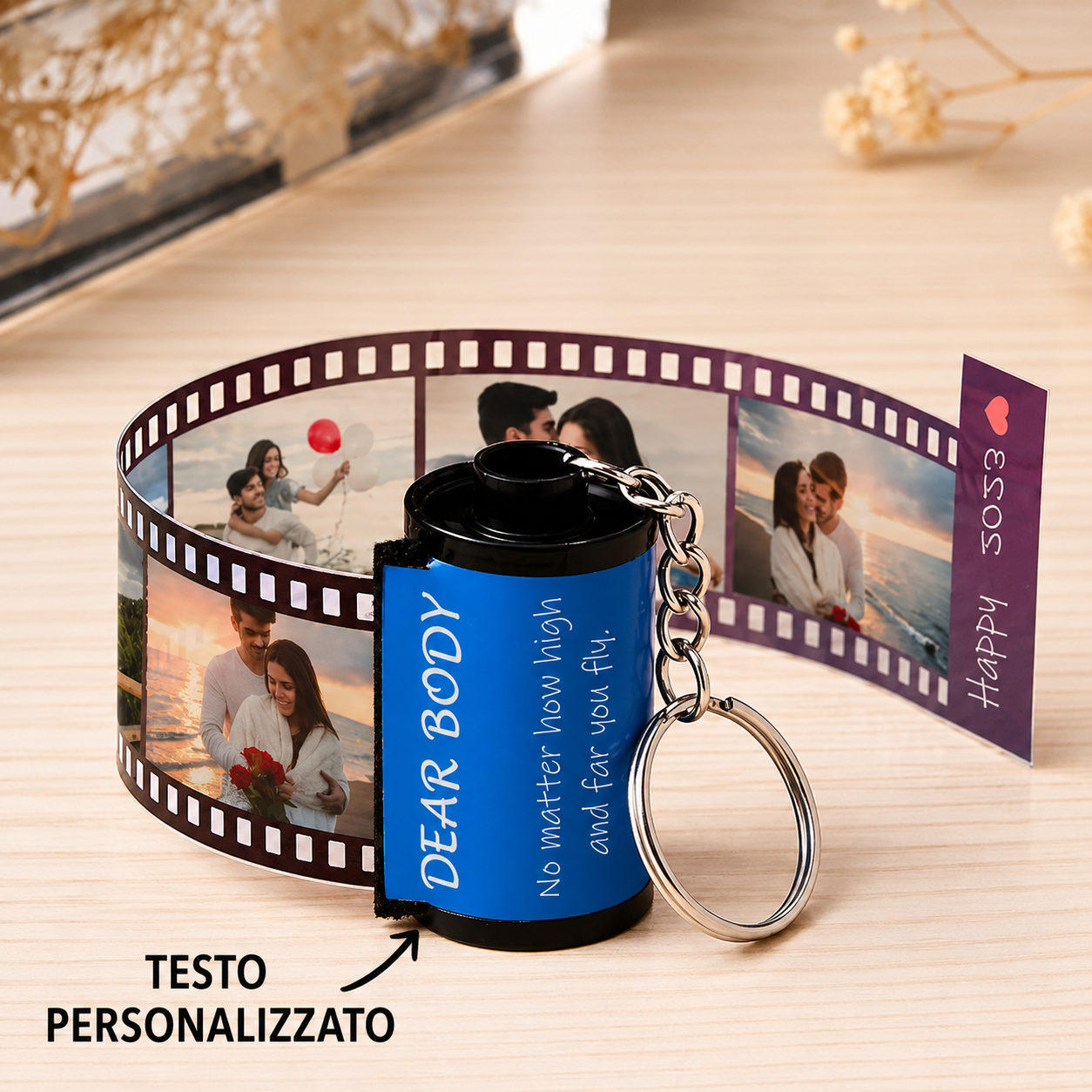 Portachiavi Macchina Fotografica Personalizzato con Testo e Rullino Fotografico - immagine 10