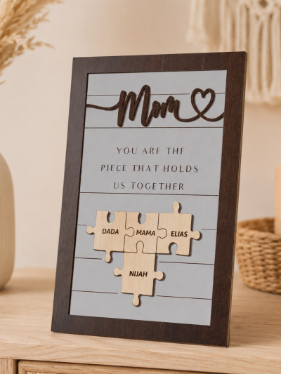 Cornice Puzzle Personalizzata con Nomi e Dedica Incisa – Regalo per la Mamma