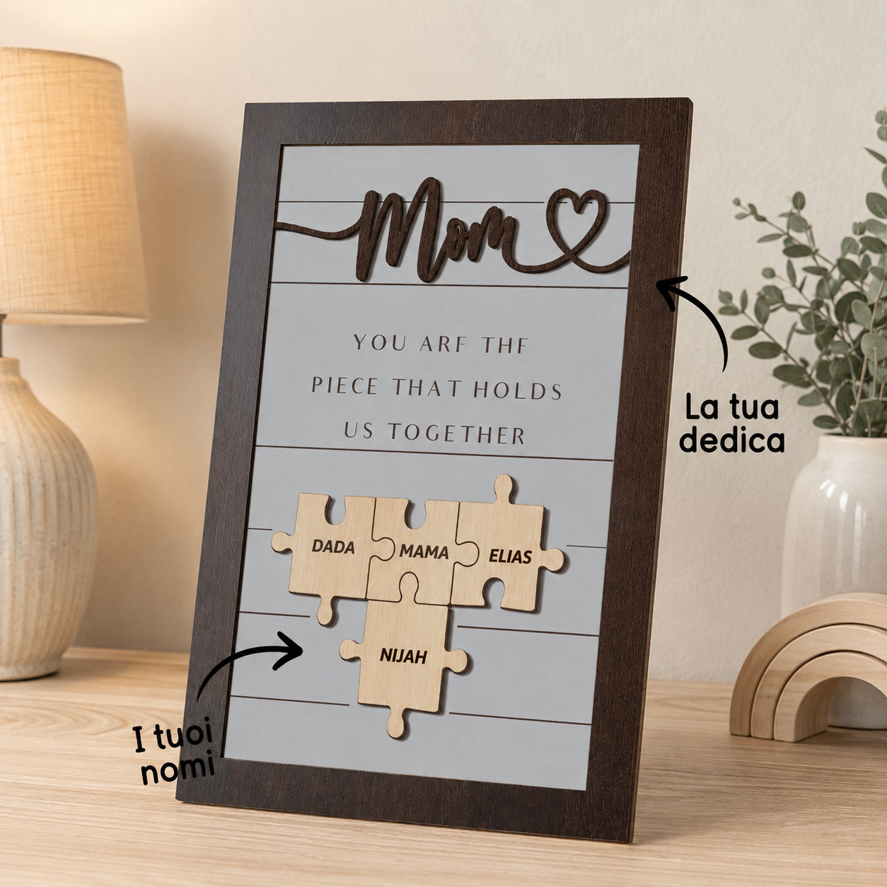 Cornice Puzzle Personalizzata con Nomi e Dedica Incisa – Regalo per la Mamma - immagine 2