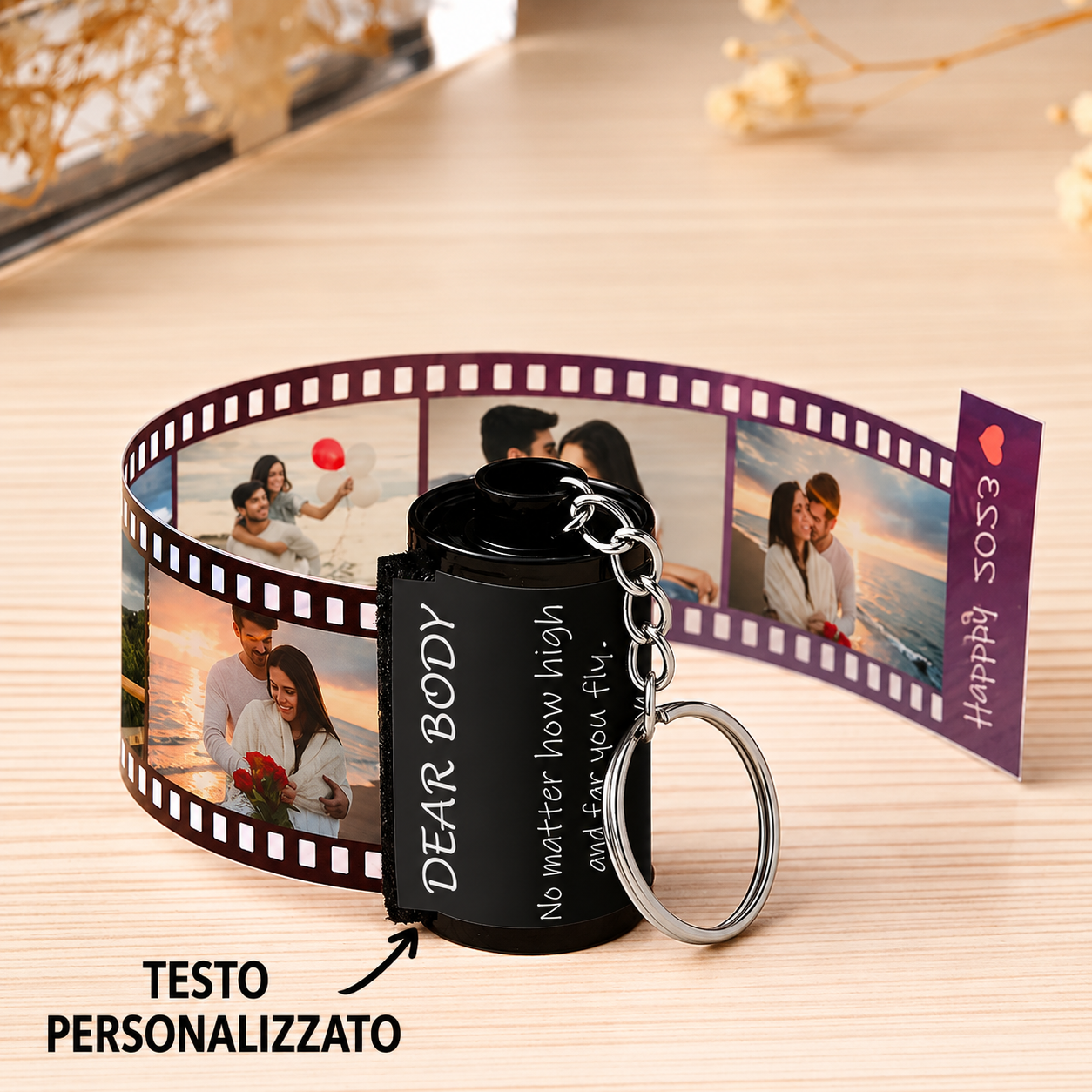 Portachiavi Macchina Fotografica Personalizzato con Testo e Rullino Fotografico - immagine 11
