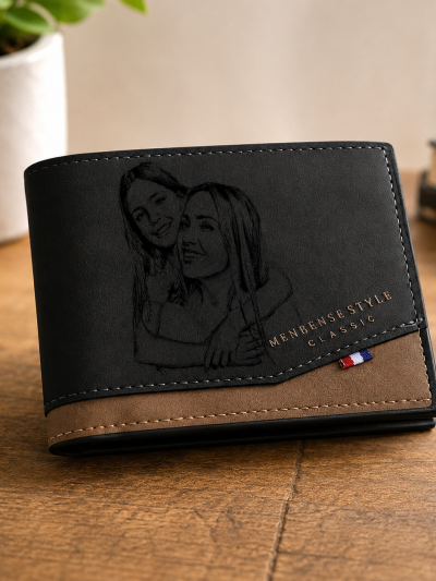 Portafoglio Uomo Personalizzato con Foto Incisa e Dedica - Stile Classico in pelle