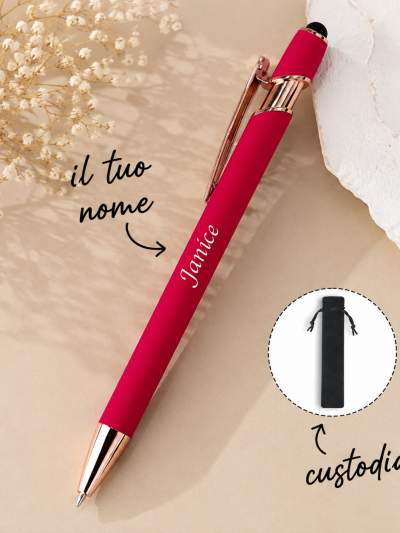 Penna a Sfera Rossa Multifunzione Personalizzata con Nome e Custodia