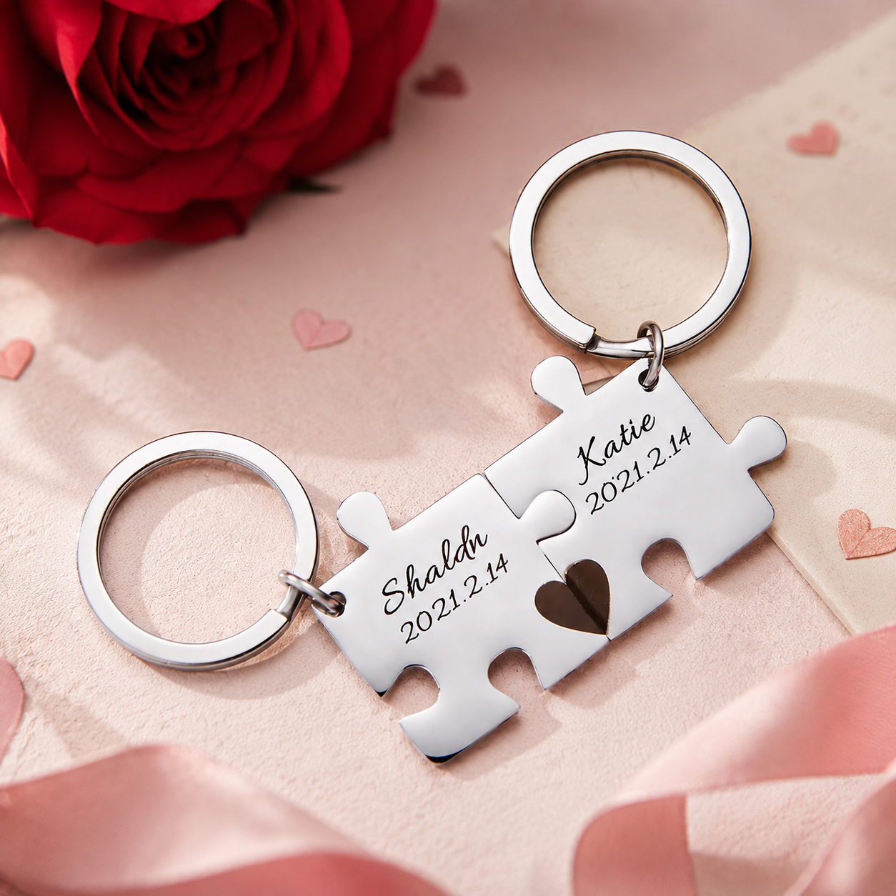 Portachiavi di Coppia Personalizzati Incisi a Puzzle – Set di 2 Portachiavi - immagine 3