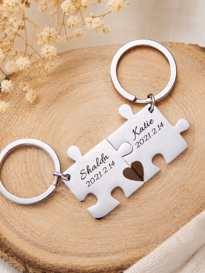Portachiavi di Coppia Personalizzati Incisi a Puzzle – Set di 2 Portachiavi