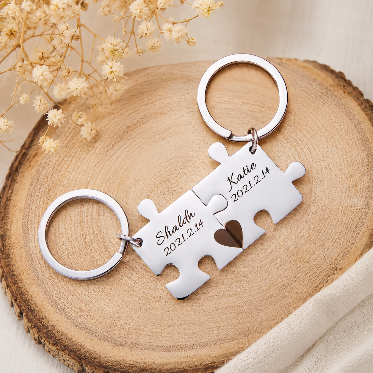 Portachiavi di Coppia Personalizzati Incisi a Puzzle – Set di 2 Portachiavi