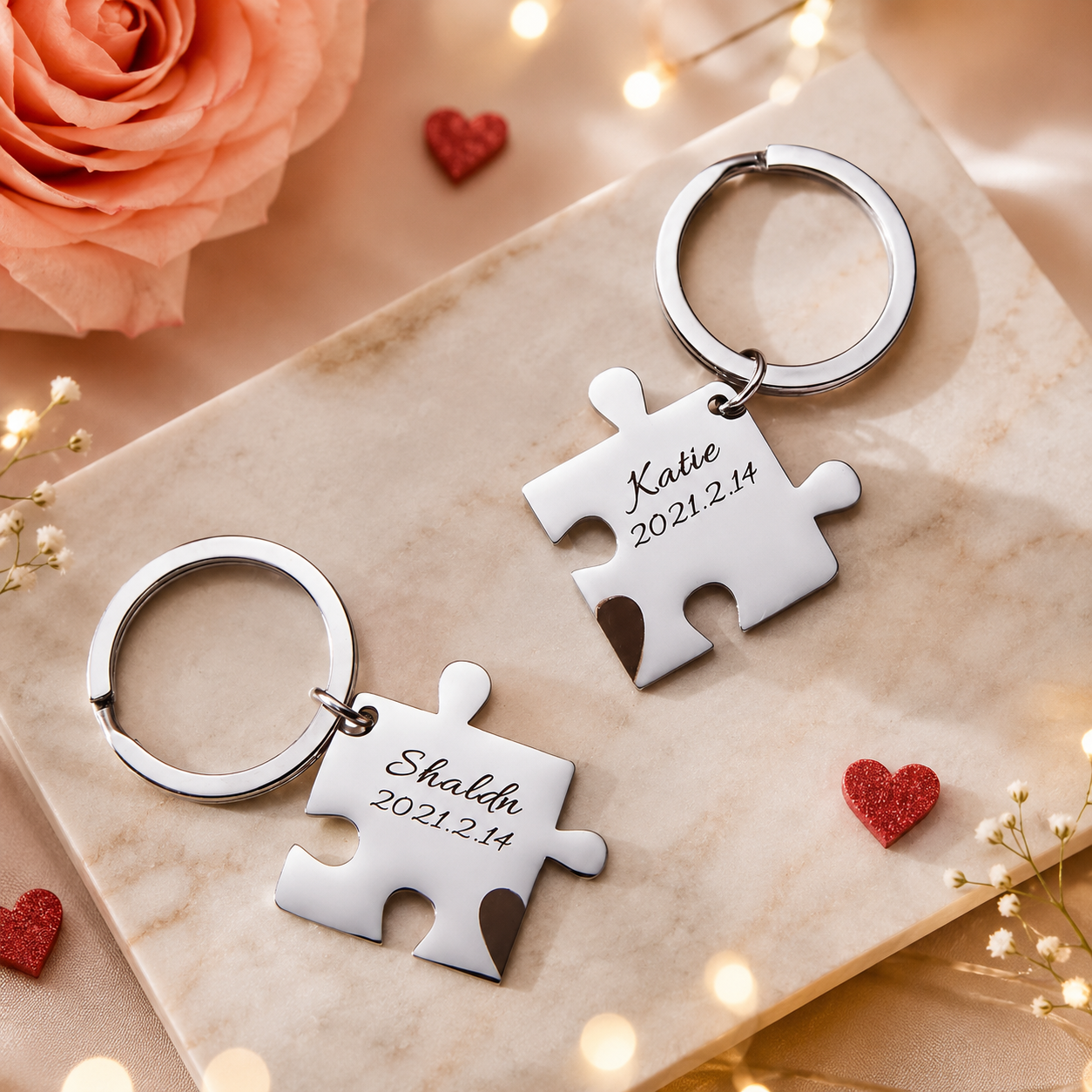 Portachiavi di Coppia Personalizzati Incisi a Puzzle – Set di 2 Portachiavi - immagine 2