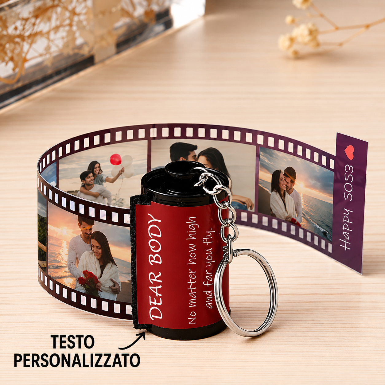 Portachiavi Macchina Fotografica Personalizzato con Testo e Rullino Fotografico - immagine 13