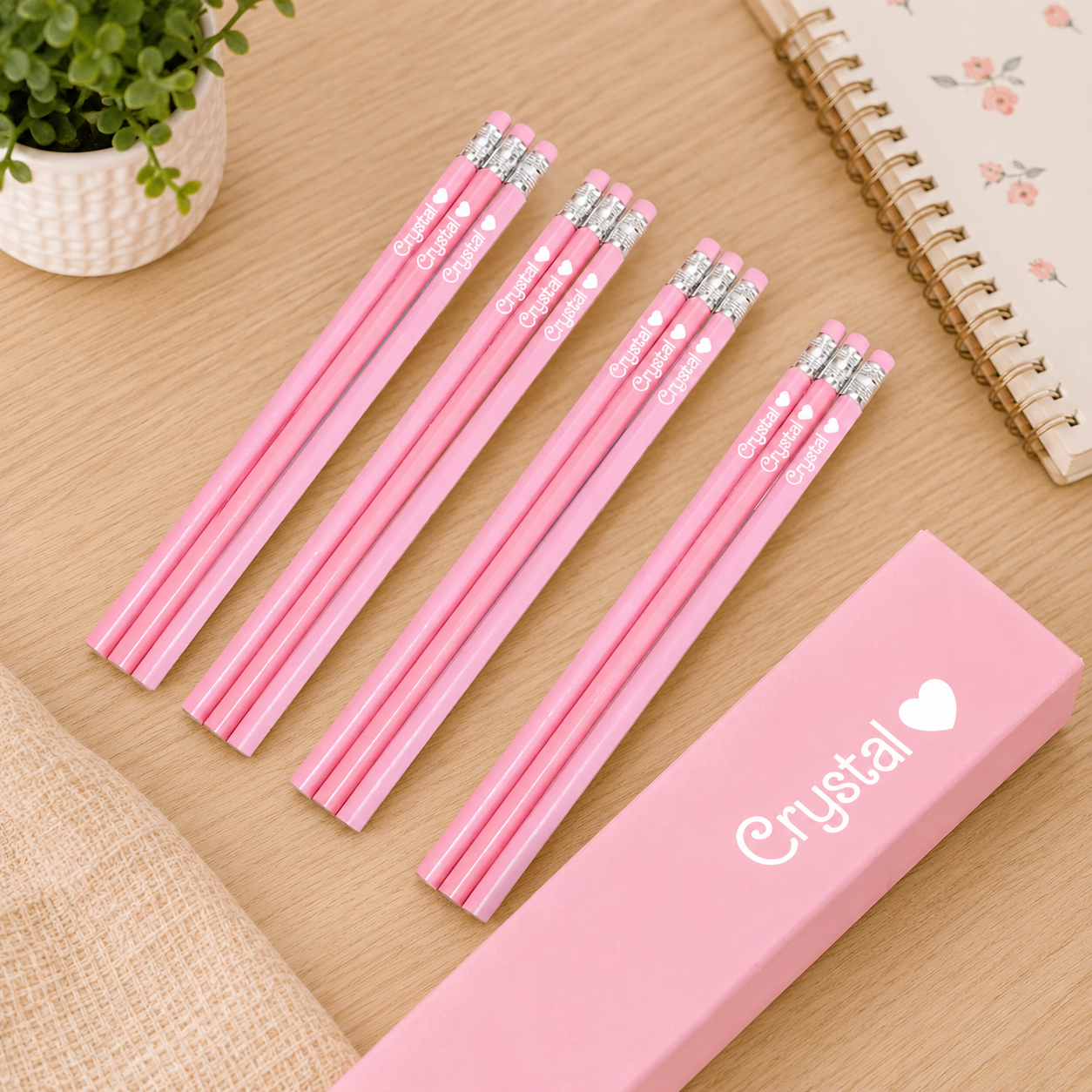 Set di 12 Matite HB Rosa Personalizzate con Nome e Gomma – Astuccio rosa - immagine 5