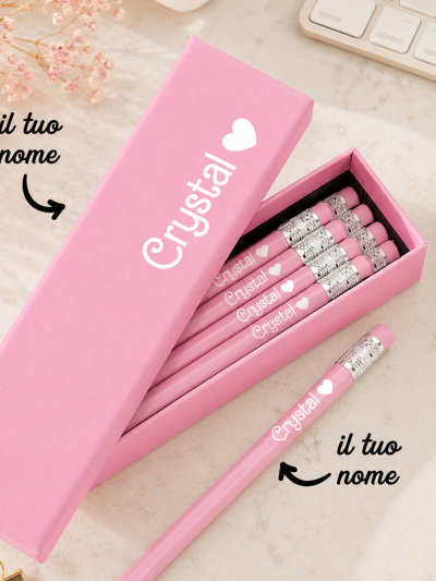 Set di 12 Matite HB Rosa Personalizzate con Nome e Gomma – Astuccio rosa